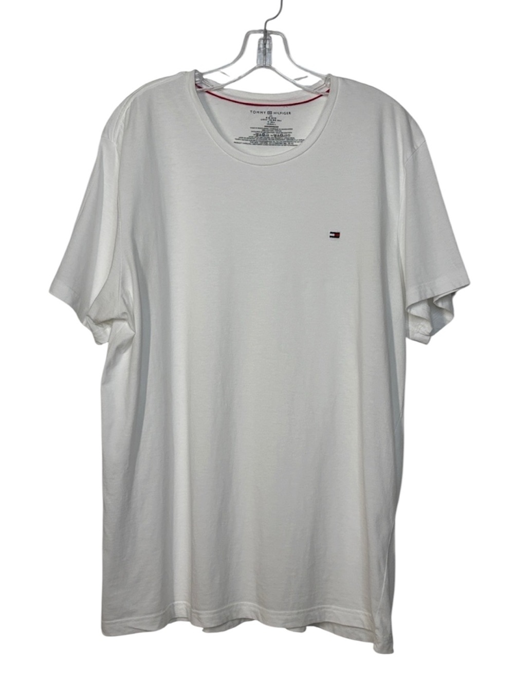 Tommy Hilfiger White Short Sleeve Crew Neck Tee with Mini Flag Logo